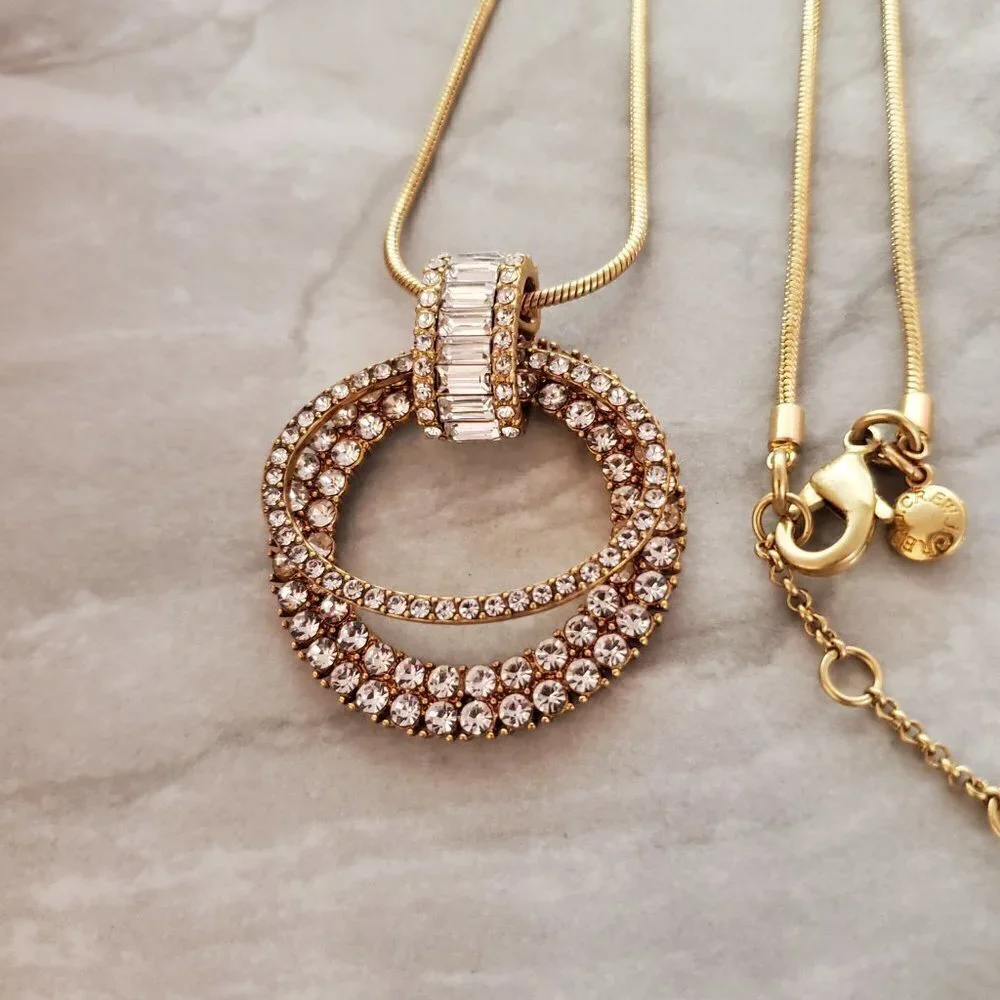 ✨ J.Crew snake Chain Rhinesontes Crystals Hoops Pendant Statement Necklace ✨